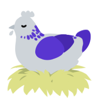 A mist and indigo chicken with a neck-speckle pattern