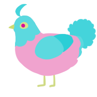 A pink and aqua chicken with a head pattern