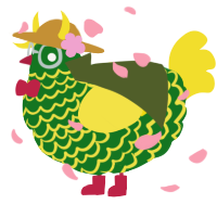 A leaf and yellow chicken with a lace pattern