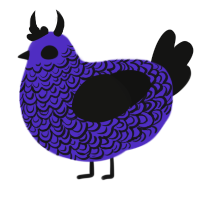 A indigo and black chicken with a double-lace pattern