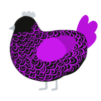 A black and amethyst chicken with a double-lace pattern