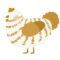 A white and gold chicken with a bar pattern
