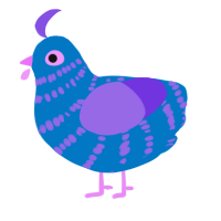A sapphire and blurple chicken with a bar pattern