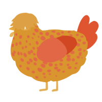 A orange and vermilion chicken with a speckle pattern
