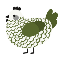 A white and olive chicken with a lace pattern