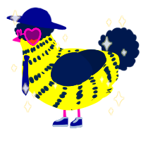 A yellow and tumblr chicken with a bar pattern