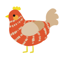 A vermilion and beige chicken with a bar pattern