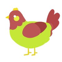 A lime and red chicken with a head pattern