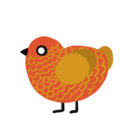 Jack, a vermilion and ochre chicken with a lace pattern