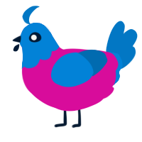 A fuchsia and sapphire chicken with a head pattern