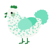 A white and mint chicken with a speckle pattern