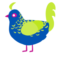 A ultramarine and lime chicken with a half-lace pattern