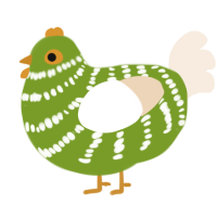 A chartreuse and cream chicken with a bar pattern