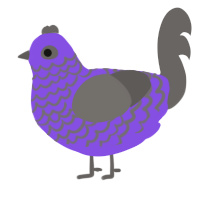 A blurple and grey chicken with a lace pattern