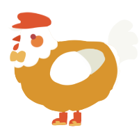 A orange and white chicken with a head pattern