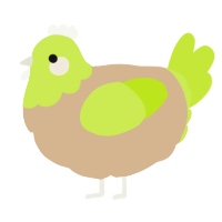 A beige and lime chicken with a head pattern