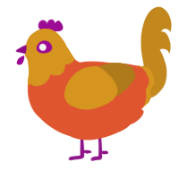 A vermilion and ochre chicken with a head pattern