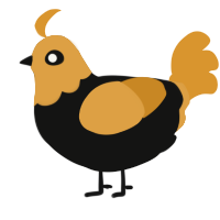 A black and orange chicken with a head pattern