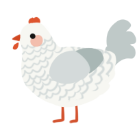 A white and silver chicken with a lace pattern