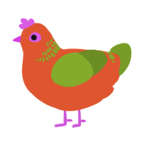 A vermilion and chartreuse chicken with a neck-band pattern