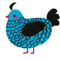 A cerulean and black chicken with a lace pattern