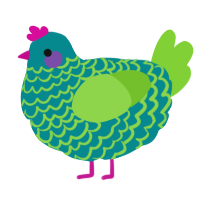 A teal and grass chicken with a lace pattern