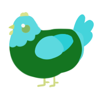 A leaf and aqua chicken with a head pattern