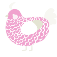 A pink and white chicken with a lace pattern