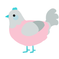 A rose and silver chicken with a head pattern