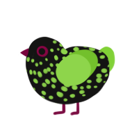 Gretchen, a black and grass chicken with a speckle pattern