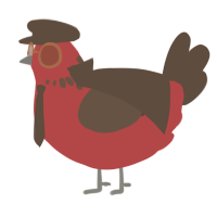 A red and bark chicken with a neck-speckle pattern