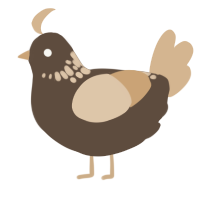 A bark and beige chicken with a neck-speckle pattern