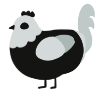 A black and silver chicken with a head pattern
