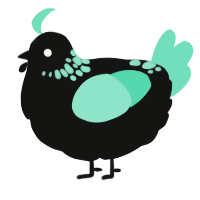 A black and mint chicken with a neck-speckle pattern