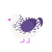 Orchid, a white and blurple chicken with a half-lace pattern