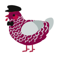 A maroon and silver chicken with a lace pattern