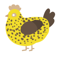 A yellow and bark chicken with a speckle pattern