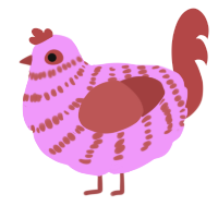 A lavender and red chicken with a bar pattern