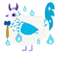 A white and cerulean chicken with a half-lace pattern