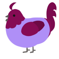 A lilac and wine chicken with a head pattern
