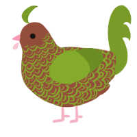 A russet and chartreuse chicken with a double-lace pattern