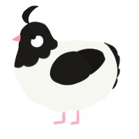 A white and sable chicken with a head pattern
