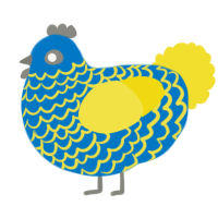 A sapphire and yellow chicken with a lace pattern
