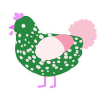 A viridian and rose chicken with a speckle pattern