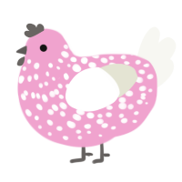 A pink and white chicken with a speckle pattern