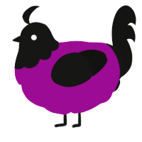A plum and black chicken with a head pattern