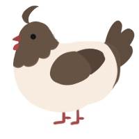 A cream and bark chicken with a head pattern