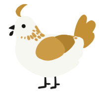 A white and gold chicken with a neck-speckle pattern