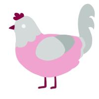 A pink and silver chicken with a head pattern