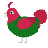 A leaf and crimson chicken with a head pattern